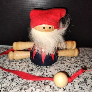 Wooden Gnome Jumping Jack Ornament X146B. Torsten Klintas. Sweden. Hand Painted.